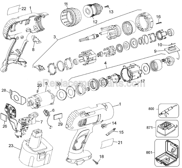 Page A Diagram and Parts List for 2870 Type 1 Black and Decker Cordless Drill
